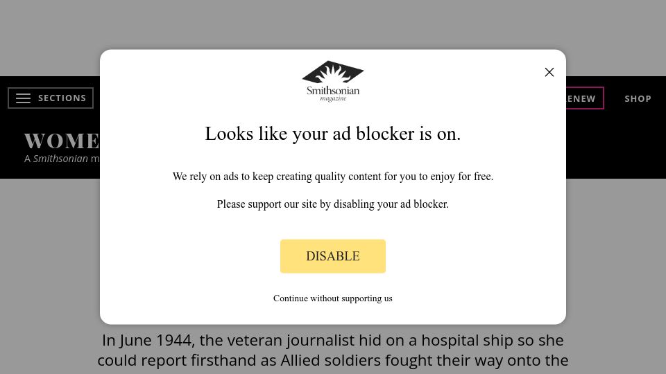 Screenshot of smithsonianmag.com: Martha Gellhorn, the only woman to report on the D-Day landings from the ground