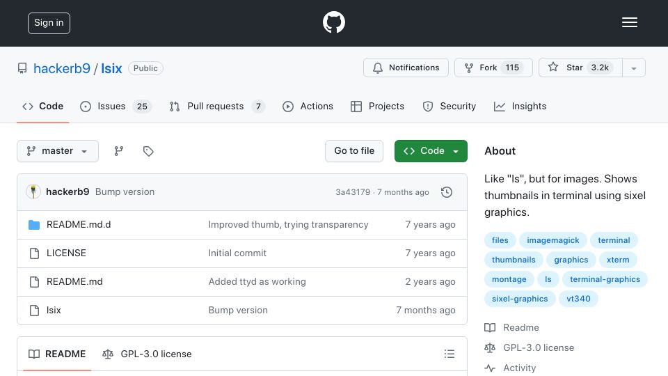 Screenshot of github.com: lsix: Like "ls", but for images