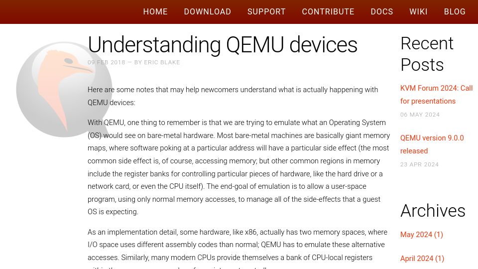 Screenshot of qemu.org: Understanding QEMU Devices (2018)