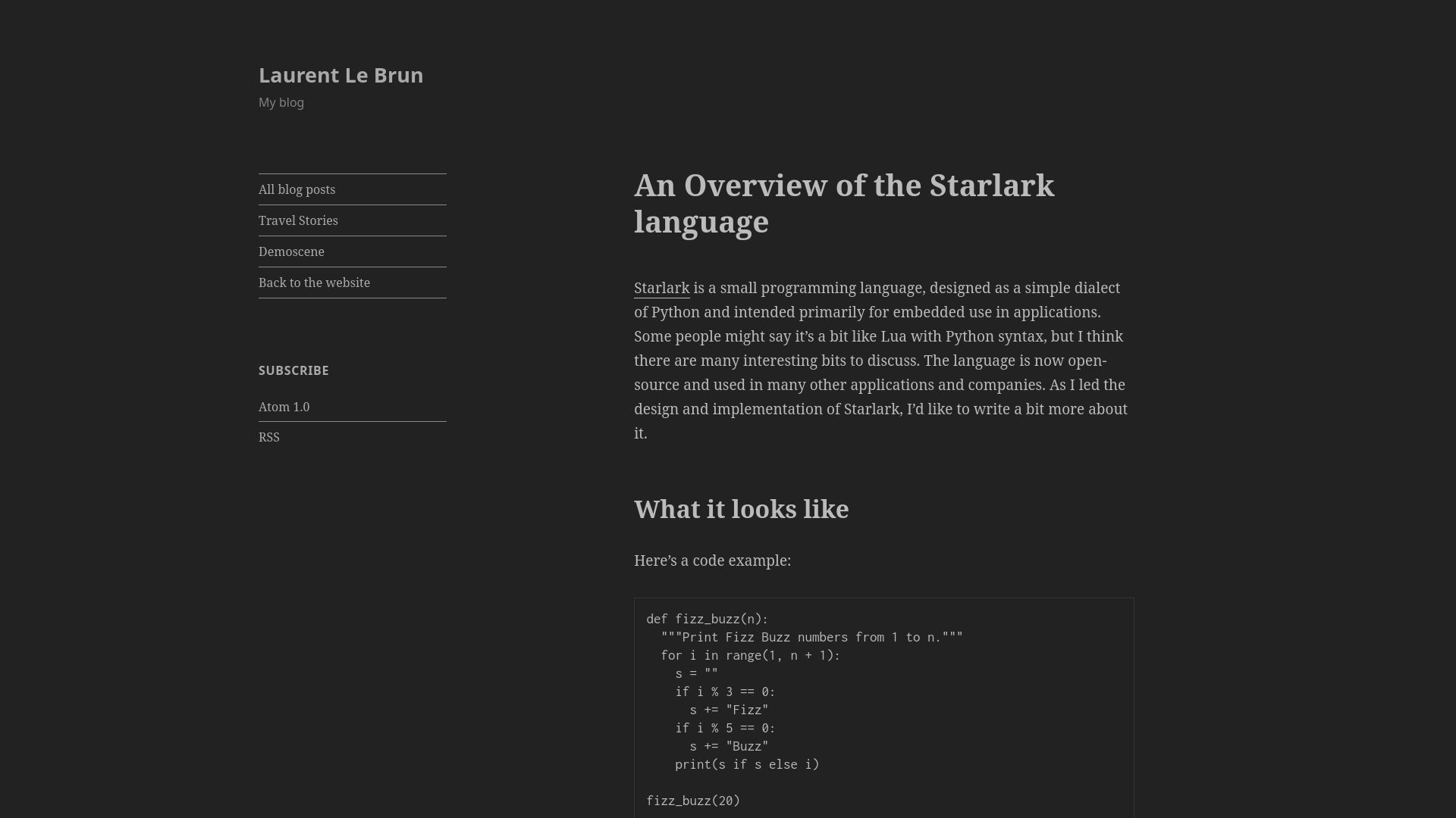 Screenshot of laurent.le-brun.eu: An Overview of the Starlark Language