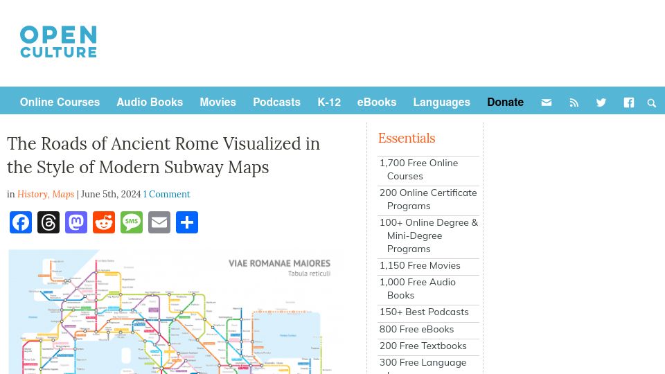 Screenshot of sashamaps.net: Roman Roads (2017)