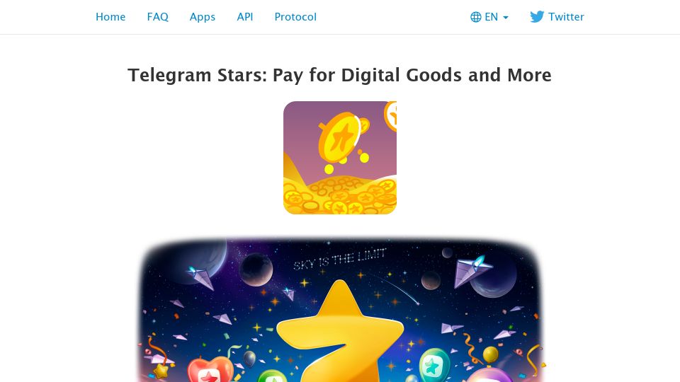 Screenshot of telegram.org: Telegram Stars: Pay for Digital Goods and More