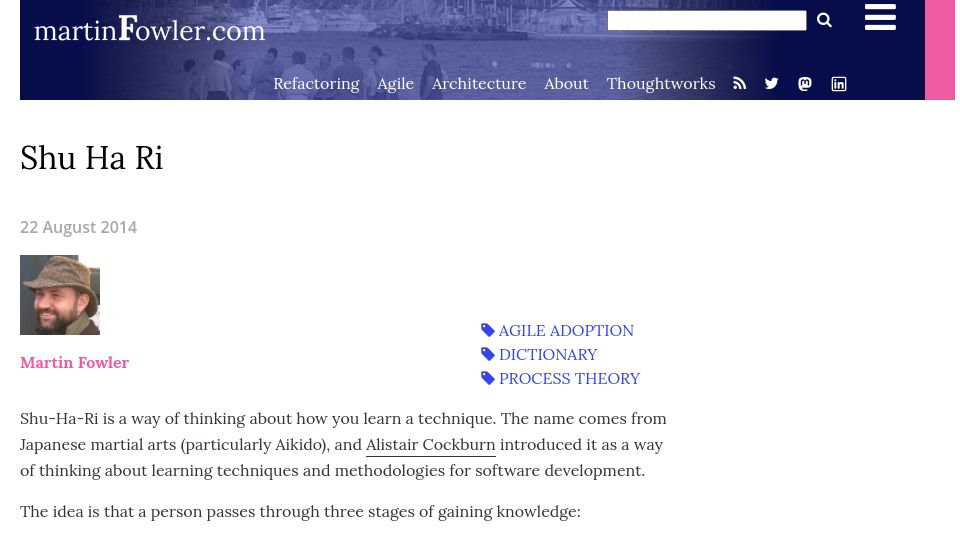 Screenshot of martinfowler.com: Shu Ha Ri (2014)