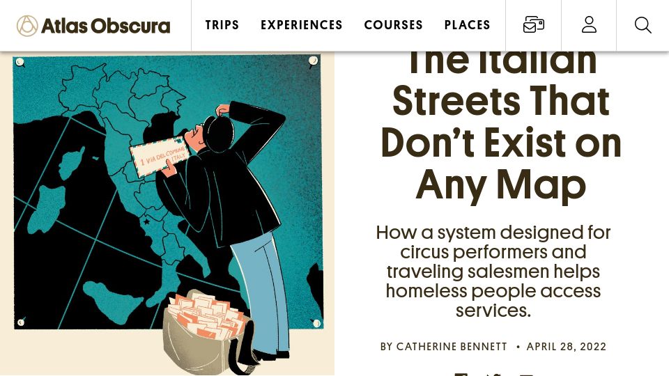 Screenshot of atlasobscura.com: Italian streets that don't exist on any map (2022)