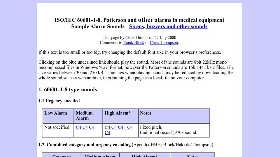 Screenshot of th.id.au: Alarms in medical equipment