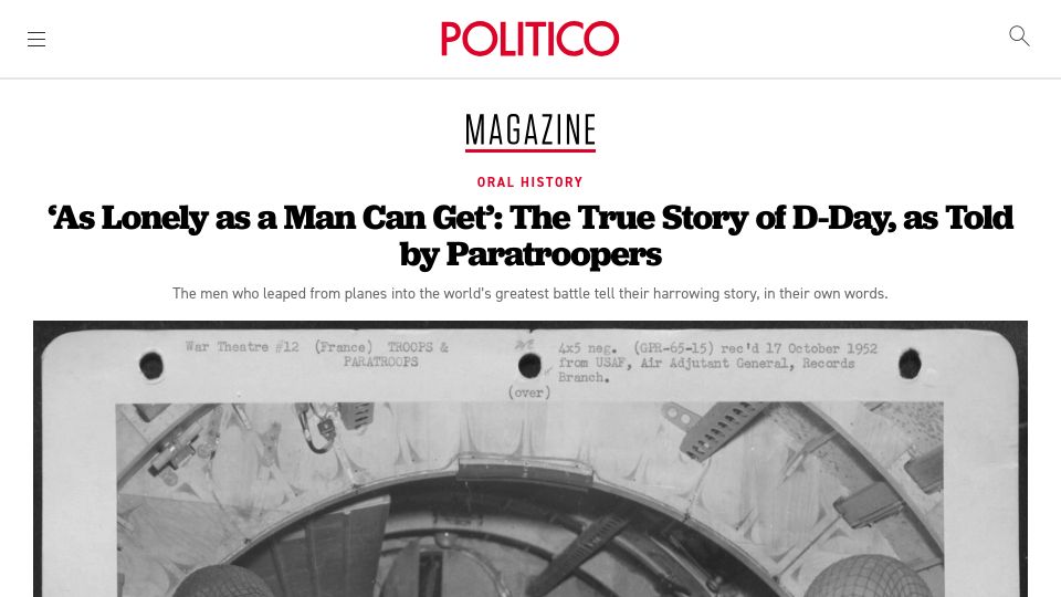 Screenshot of politico.com: D-Day, as told by paratroopers
