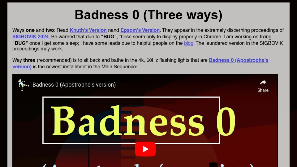 Screenshot of tom7.org: Tom 7: Badness 0 (Three ways)