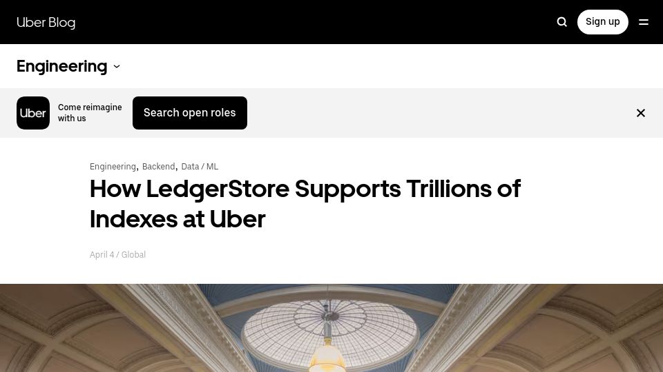 Screenshot of uber.com: LedgerStore Supports Trillions of Indexes at Uber
