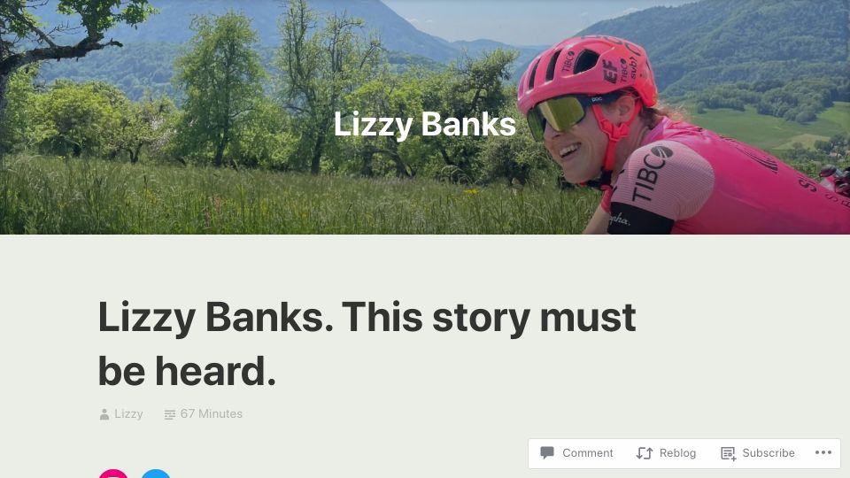 Screenshot of lizzybanks.co.uk: Fighting an anti-doping finding