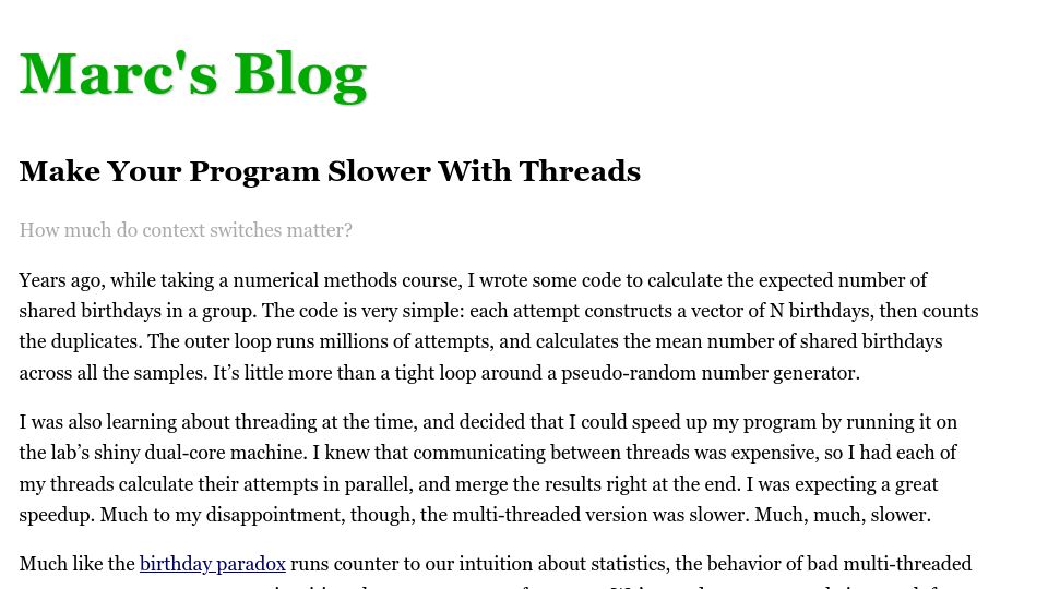 Screenshot of brooker.co.za: Make your program slower with threads (2014)