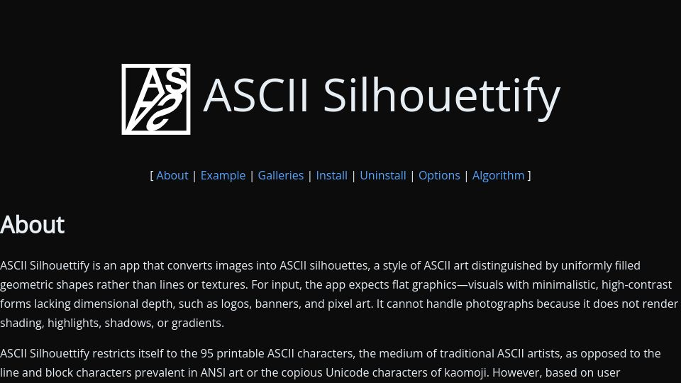 Screenshot of meatfighter.com: ASCII Silhouettify
