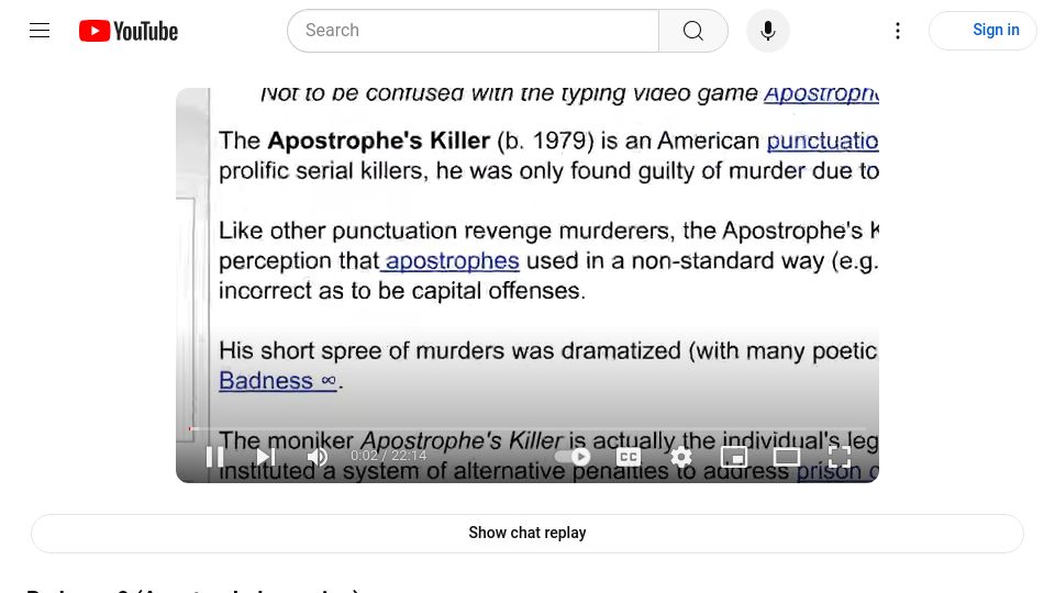 Screenshot of youtube.com: Badness 0 (Apostrophe's Version) (tom7 for SigBovik 2024)) [video]