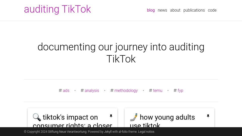 Screenshot of tiktok-audit.com: Auditing TikTok