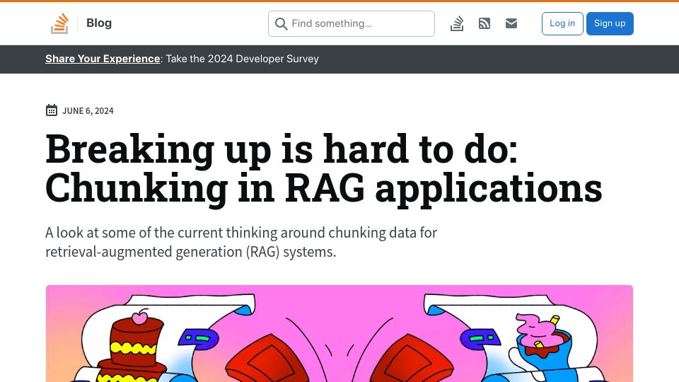 Screenshot of stackoverflow.blog: Breaking up is hard to do: Chunking in RAG applications