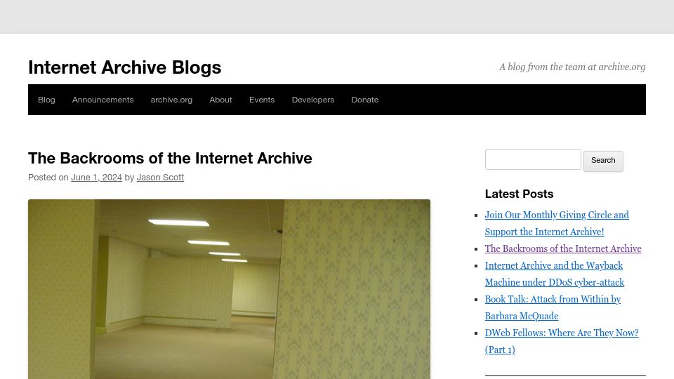 Screenshot of blog.archive.org: The Backrooms of the Internet Archive