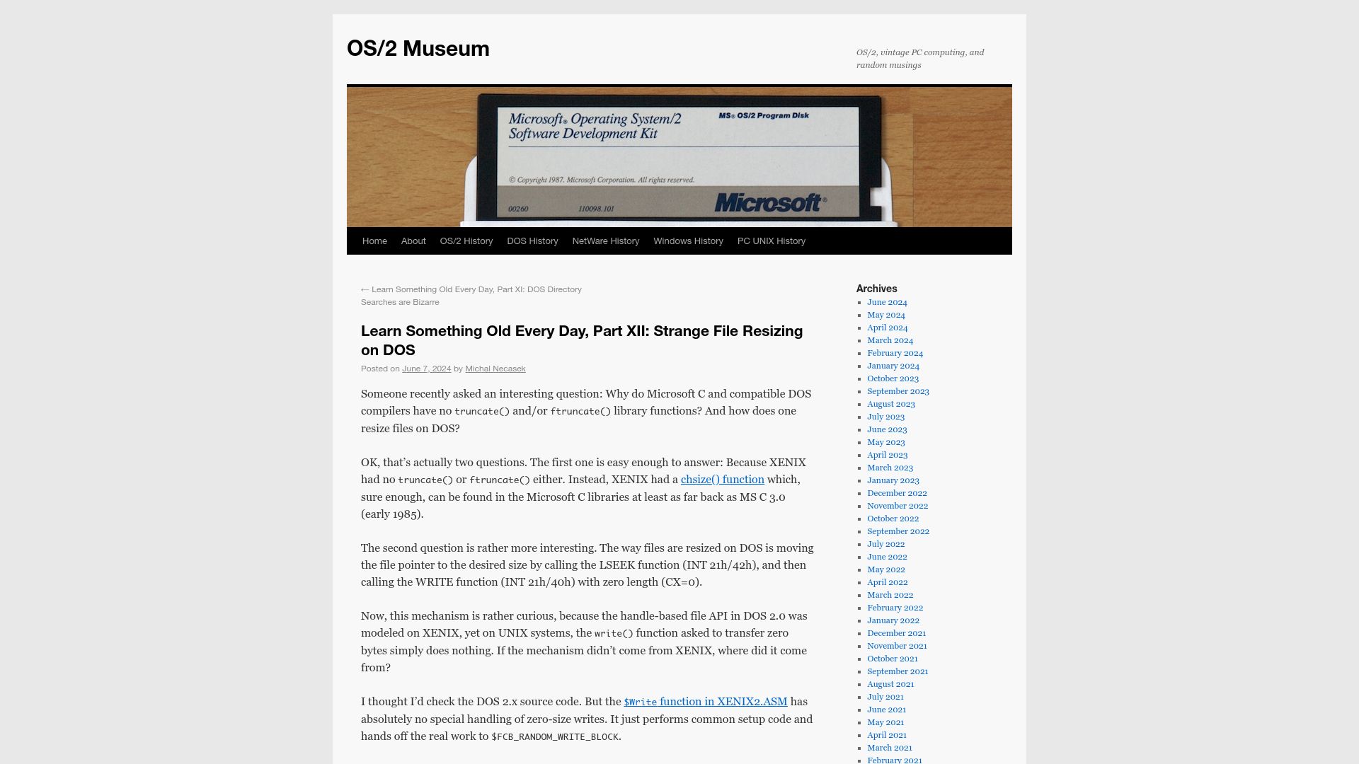 Screenshot of os2museum.com: Strange File Resizing on DOS