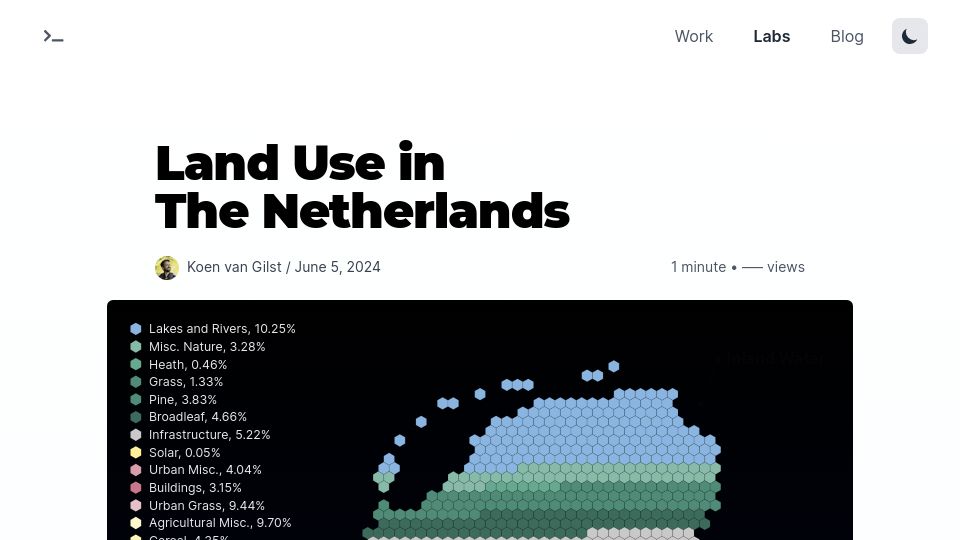 Screenshot of koenvangilst.nl: Show HN: I created this land use visualisation for the Netherlands