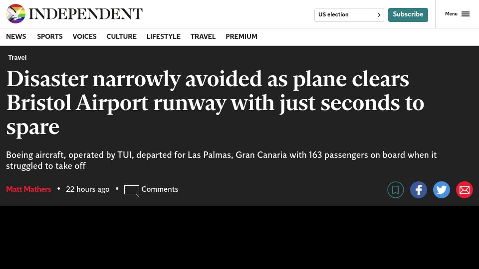 Screenshot of independent.co.uk: Boeing Passenger Jet Nearly Crashes Because of Known Software Bug