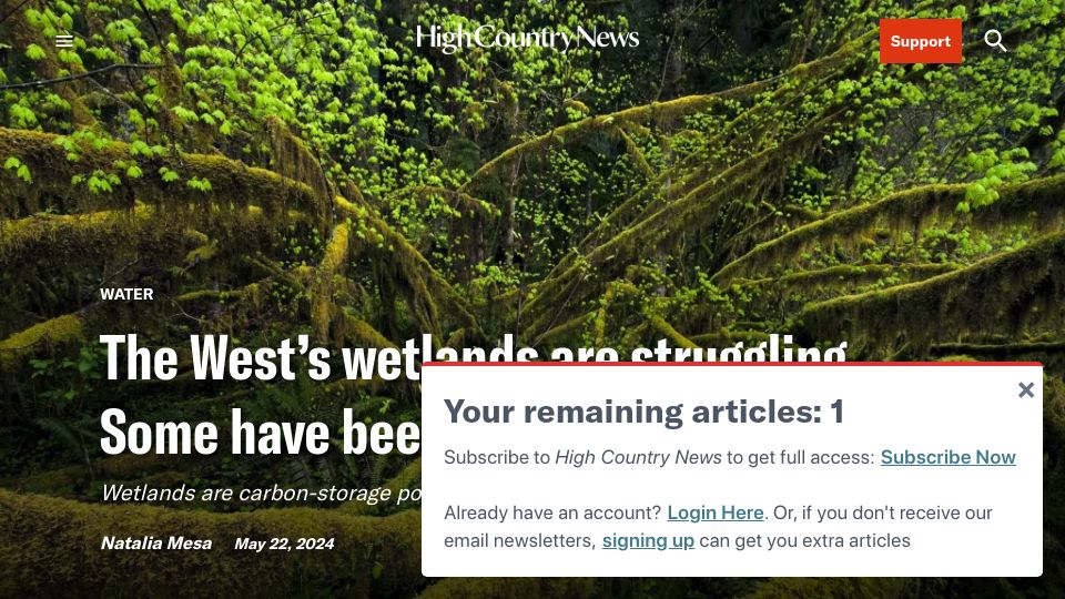 Screenshot of hcn.org: Forested wetlands are missing from maps