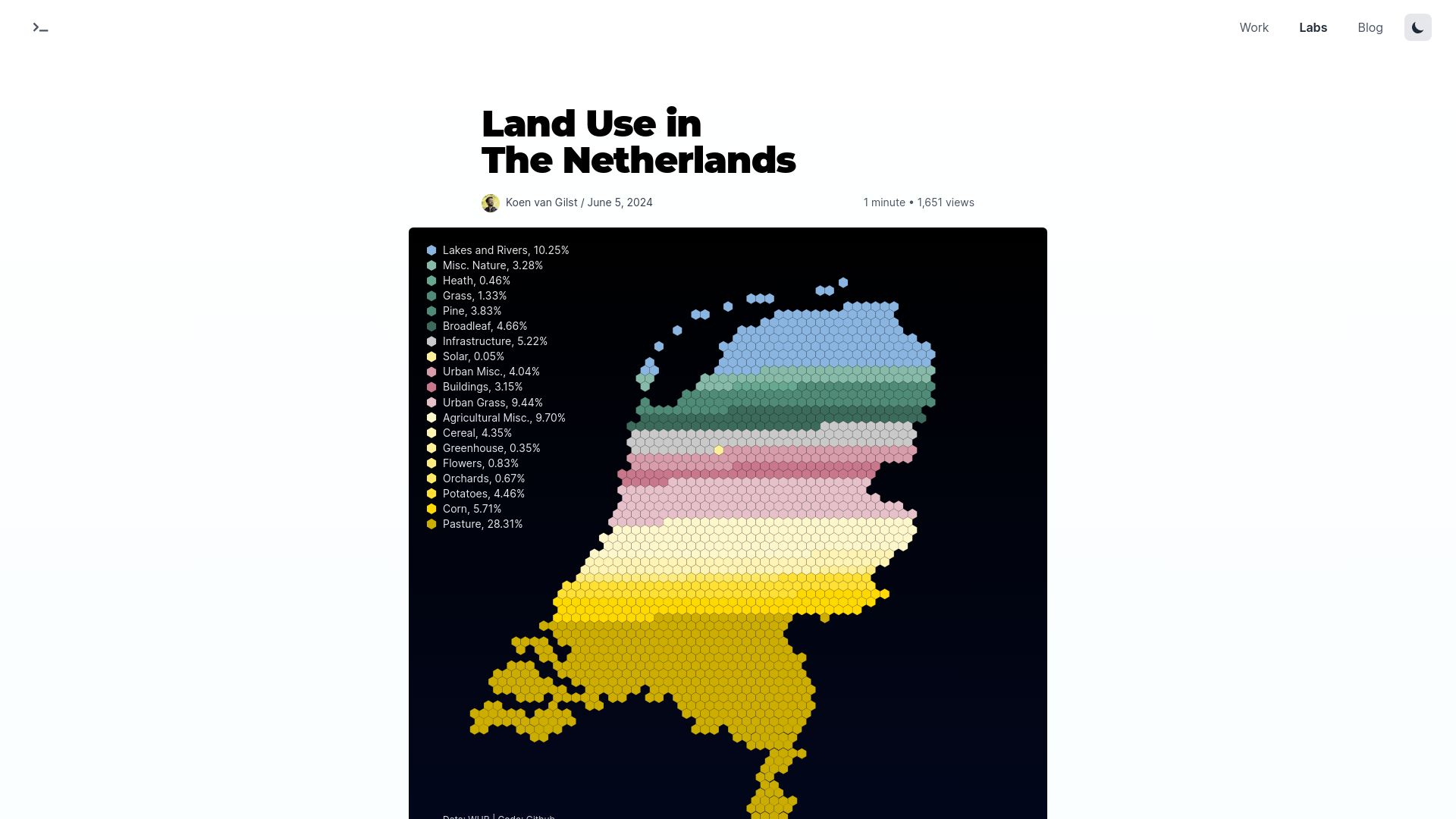Screenshot of koenvangilst.nl: Show HN: I created this land use visualisation for the Netherlands