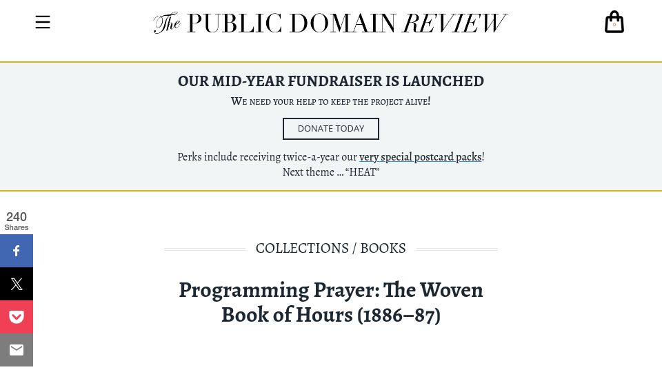Screenshot of publicdomainreview.org: Programming Prayer: The Woven Book of Hours (1886–87)