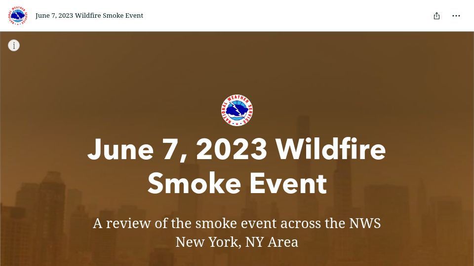 Screenshot of storymaps.arcgis.com: June 7, 2023 Wildfire Smoke Event