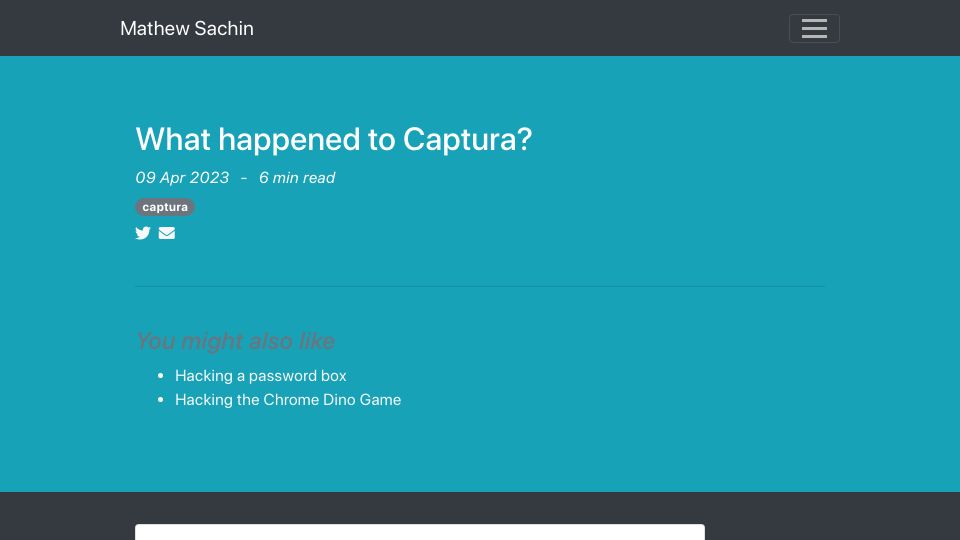 Screenshot of mathewsachin.github.io: What happened to Captura? OSS maintainer burnout (2023)