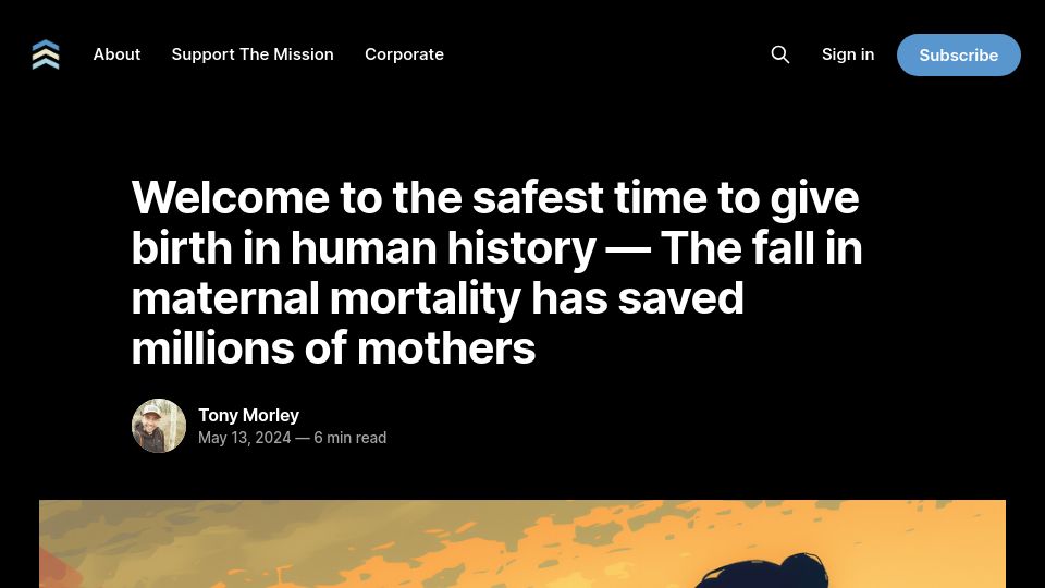 Screenshot of theupwing.com: Welcome to the safest time to give birth in human history