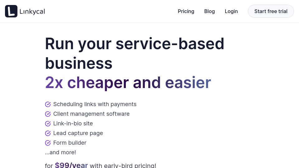 Screenshot of linkycal.com: Show HN: Bonsai Alternative