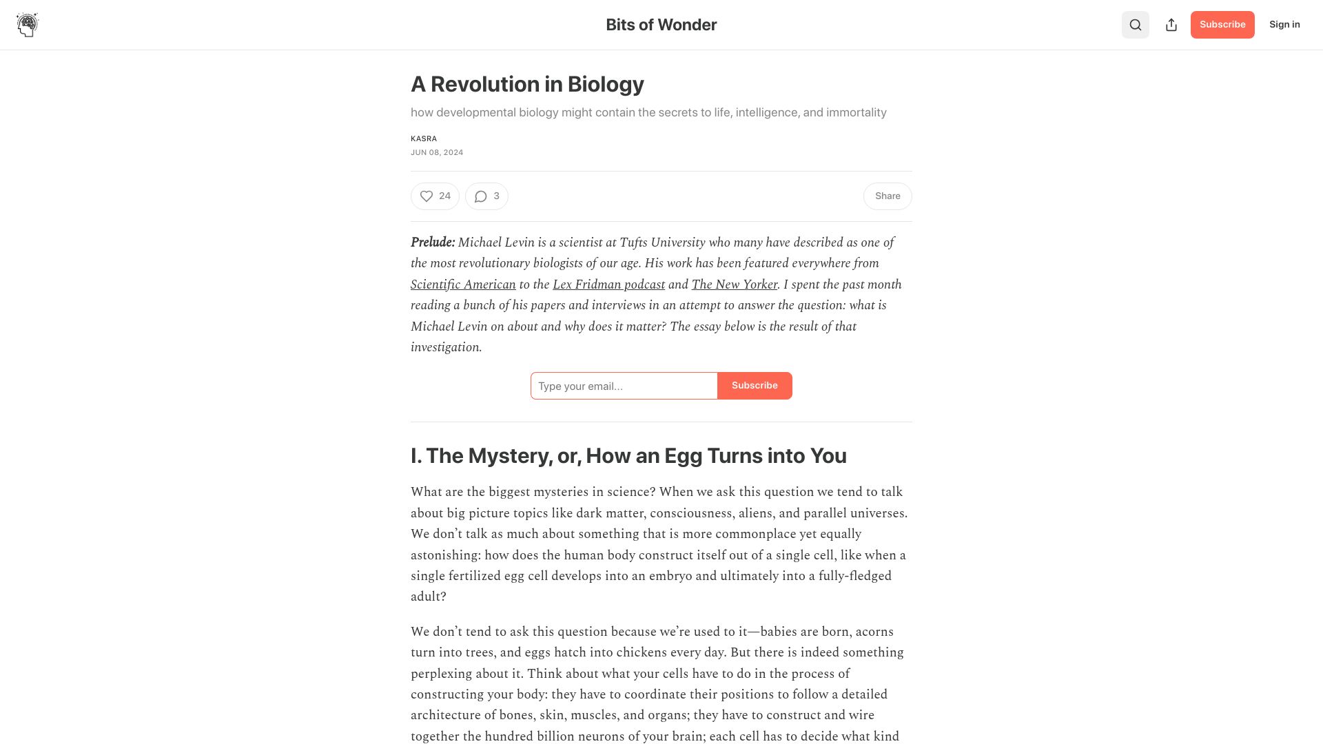 Screenshot of bitsofwonder.co: A Revolution in Biology?