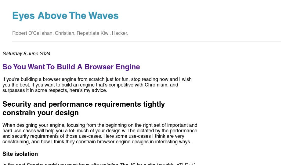 Screenshot of robert.ocallahan.org: So you want to build a browser engine