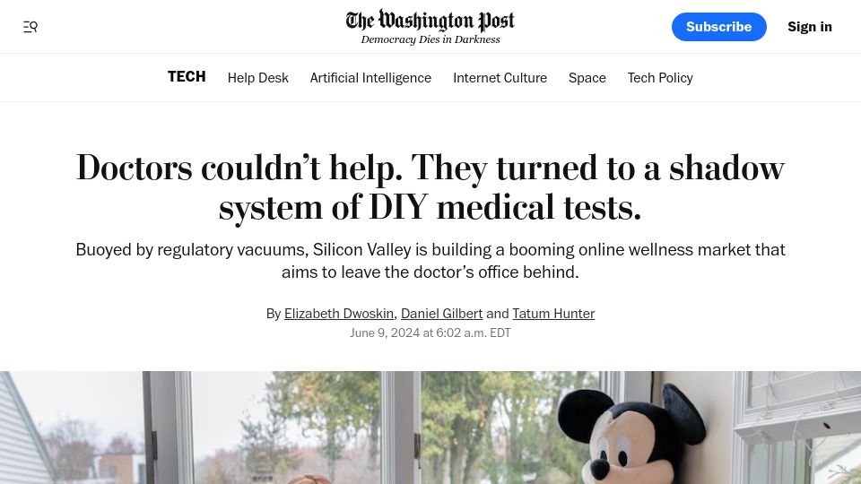 Screenshot of washingtonpost.com: A new world of DIY medical testing