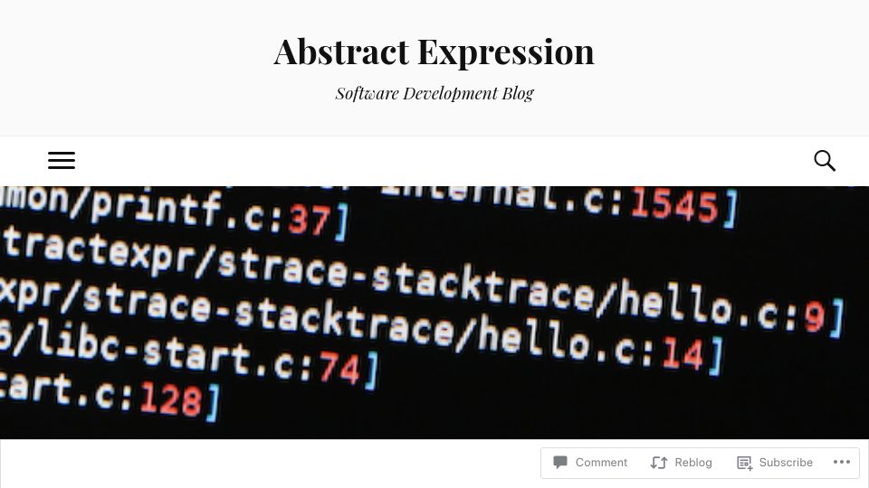 Screenshot of abstractexpr.com: Finding out where syscalls are called from: Stack traces with strace