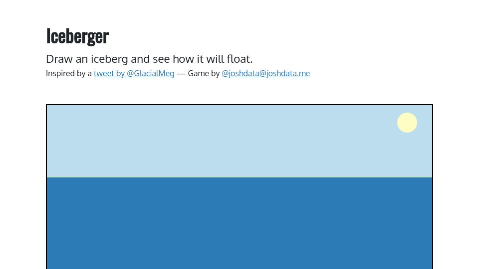 Screenshot of joshdata.me: Draw an iceberg and see how it will float