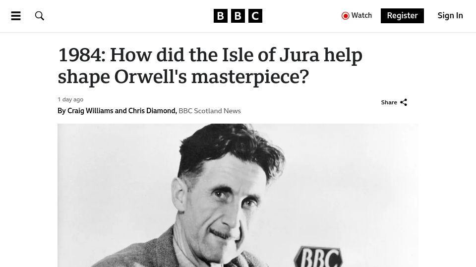 Screenshot of bbc.com: Orwell on the Isle of Jura