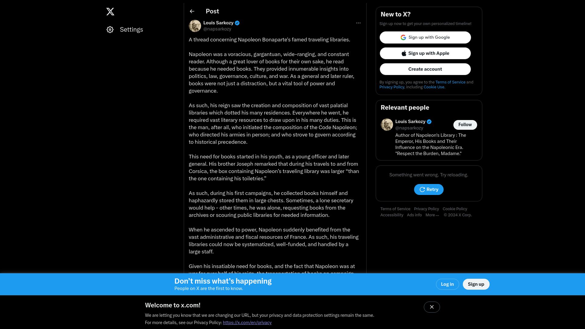 Screenshot of twitter.com: Napoleon's Traveling Libraries