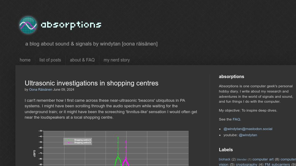 Screenshot of windytan.com: Ultrasonic investigations in shopping centres