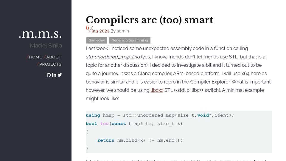 Screenshot of msinilo.pl: Compilers are too smart