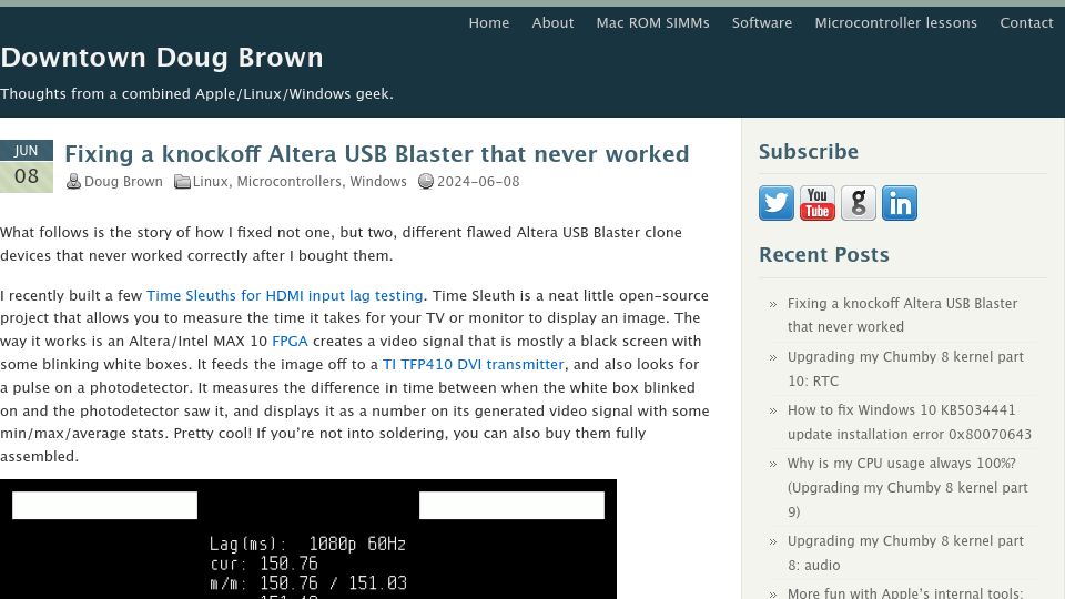 Screenshot of downtowndougbrown.com: Fixing a knockoff Altera USB Blaster that never worked