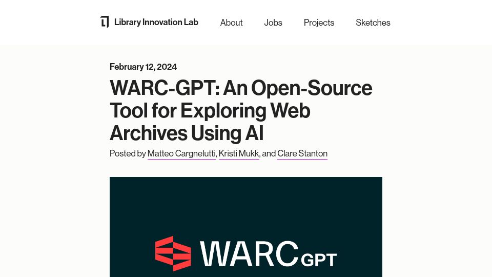 Screenshot of lil.law.harvard.edu: WARC-GPT: An open-source tool for exploring web archives using AI