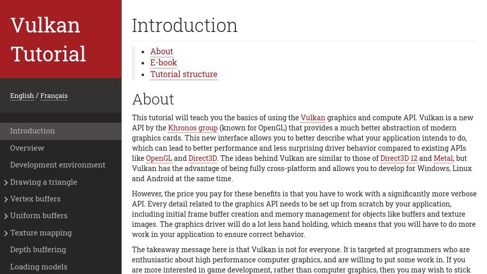 Screenshot of vulkan-tutorial.com: Vulkan Tutorial