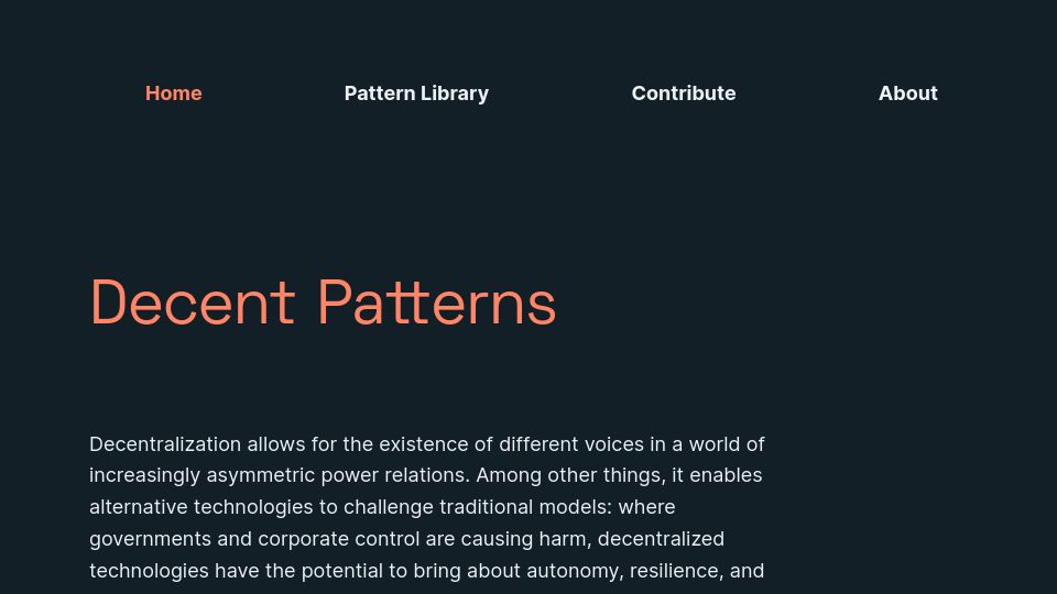 Screenshot of decentpatterns.com: Decent Patterns