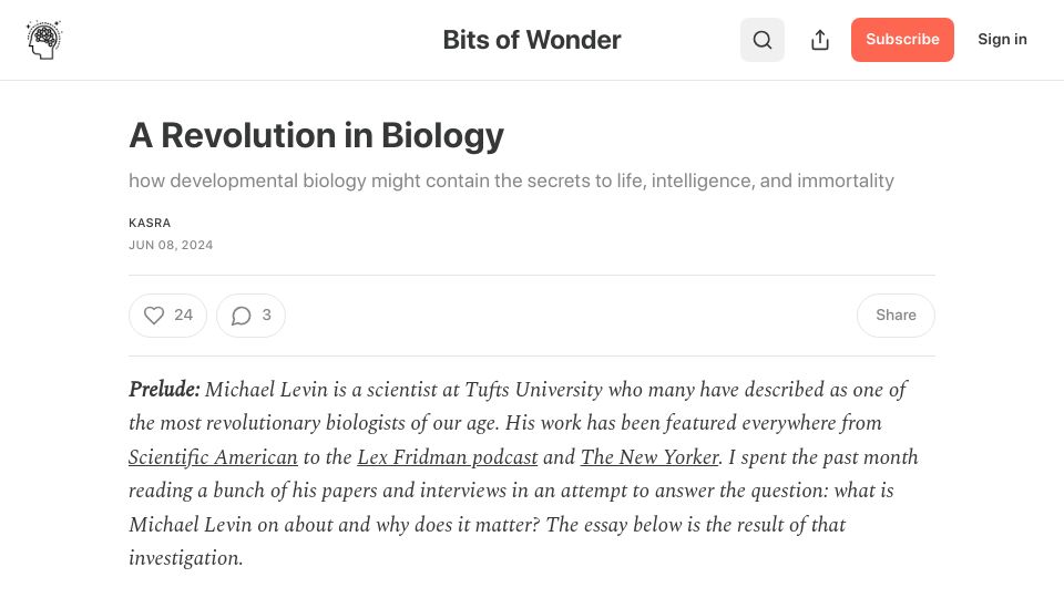 Screenshot of bitsofwonder.co: A Revolution in Biology?