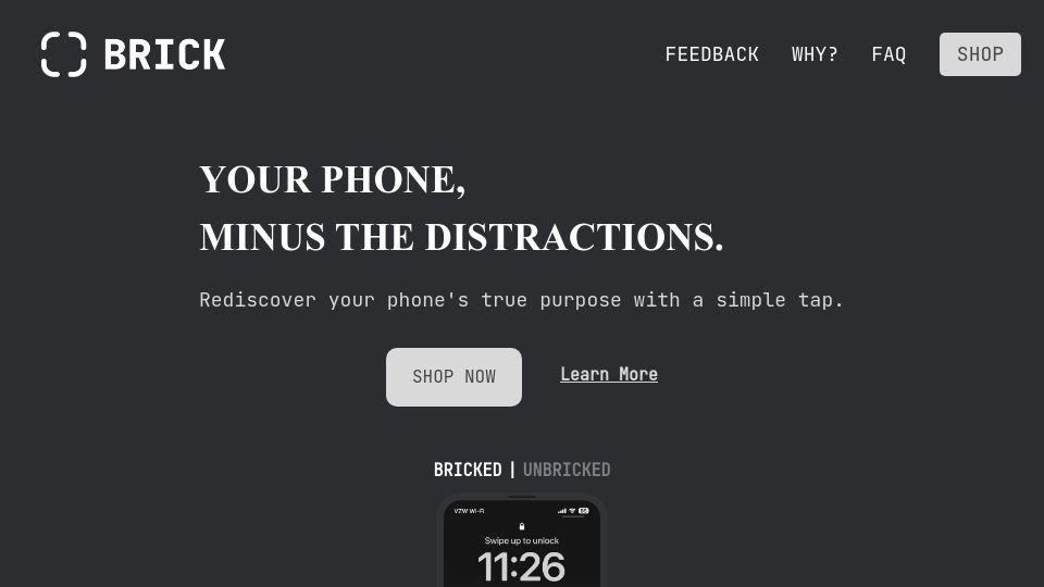 Screenshot of getbrick.app: Your Phone, Minus the Distractions
