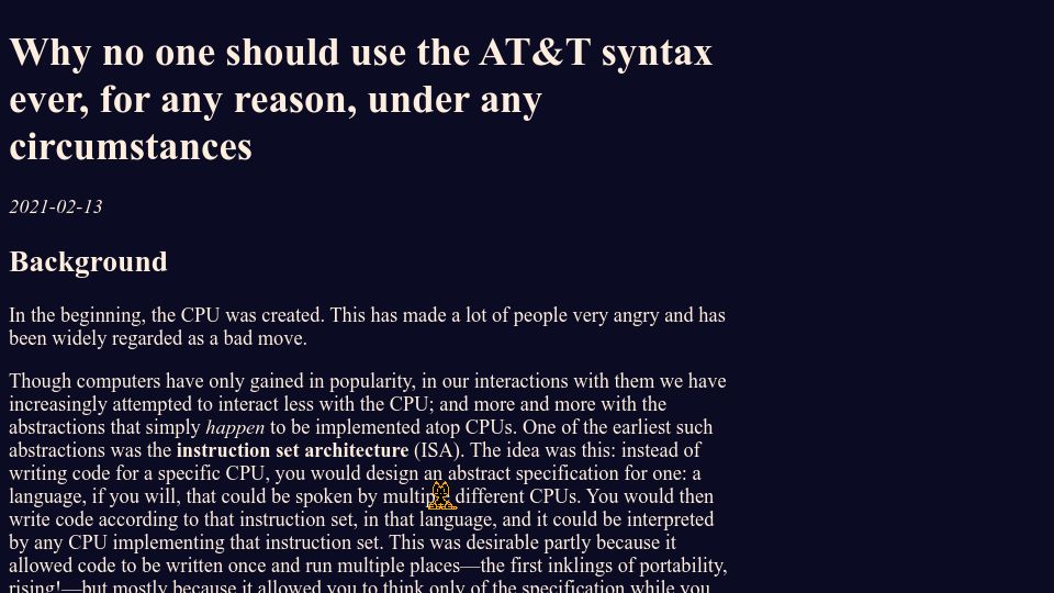 Screenshot of outerproduct.net: No one should use the AT&T syntax (2021)