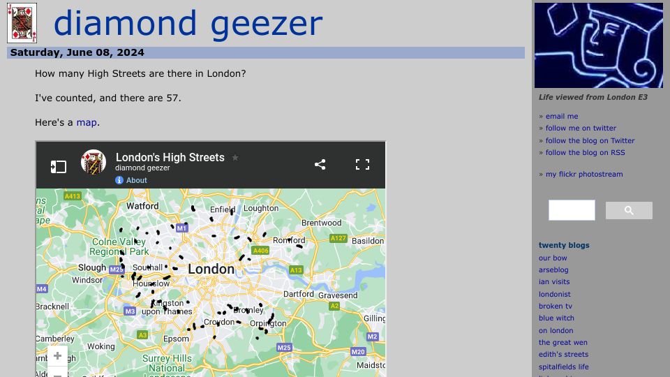 Screenshot of diamondgeezer.blogspot.com: How many High Streets are there in London?