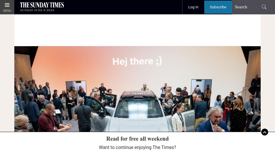 Screenshot of thetimes.com: Volvo to shift EV production to Europe to escape China tariffs