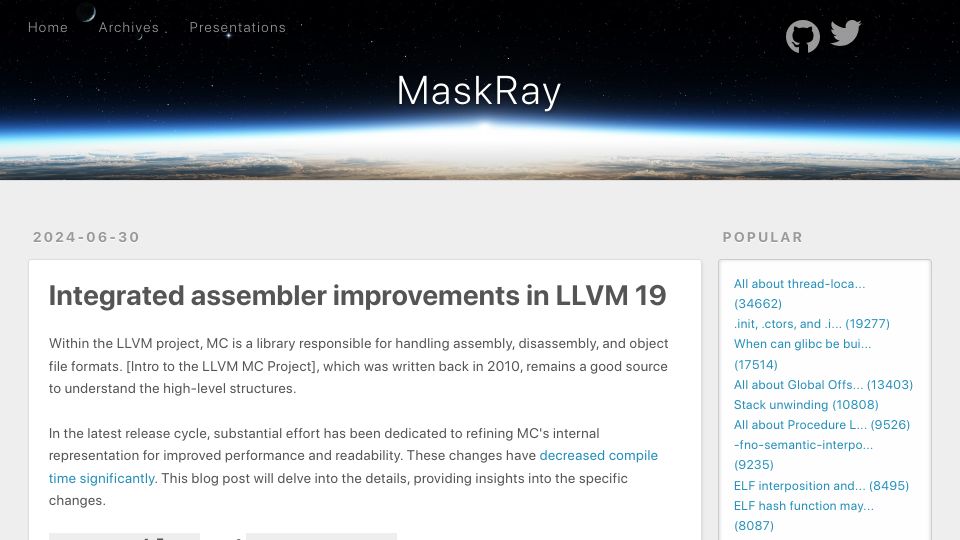 Screenshot of maskray.me: Integrated assembler improvements in LLVM 19