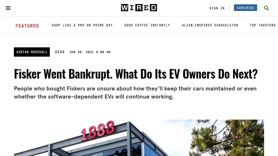 Screenshot of wired.com: Fisker Went Bankrupt. What Do Its EV Owners Do Next?