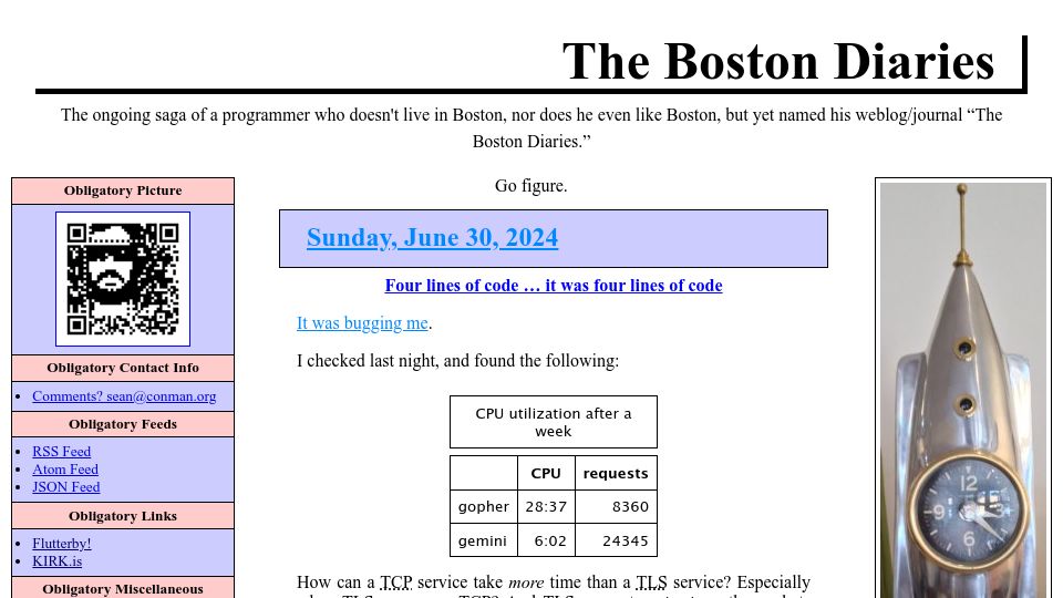 Screenshot of boston.conman.org: Four lines of code it was four lines of code